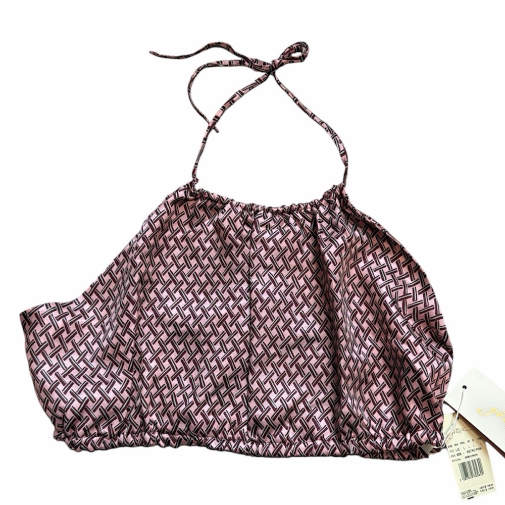 NWT Gottex Retro Pink Halter Top Blouse Size L